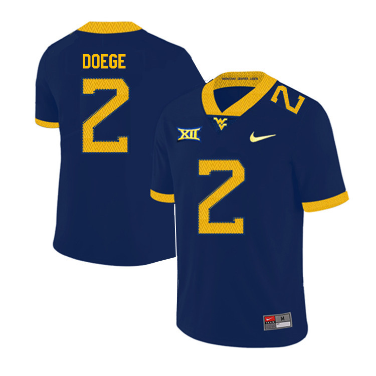 NCAA Men's Jarret Doege West Virginia Mountaineers Navy #2 Nike Stitched Football College 2019 Authentic Jersey RW23F64PS